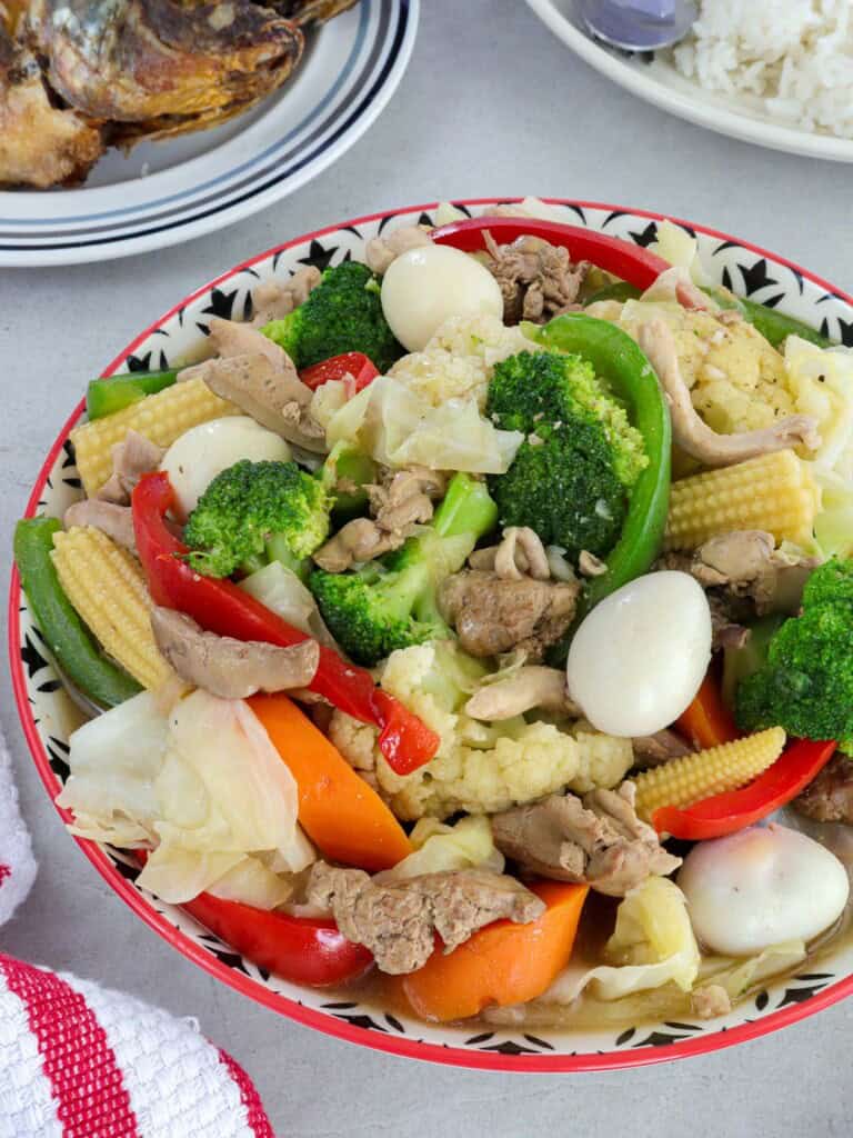 chop suey vegetable stir fry in a serving bowl.