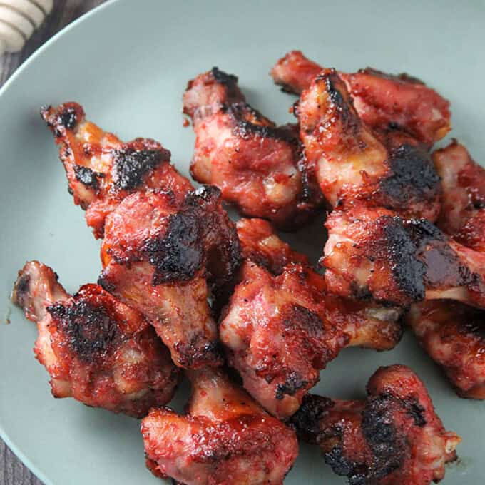 Baked Honey Bagoong Chicken Wings on a serving plate.