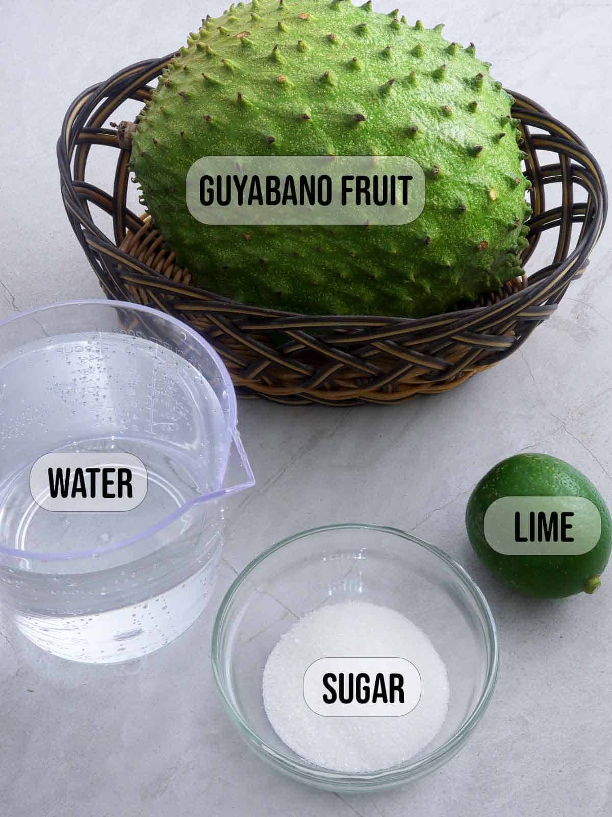 guyabano, lime, sugar, water.