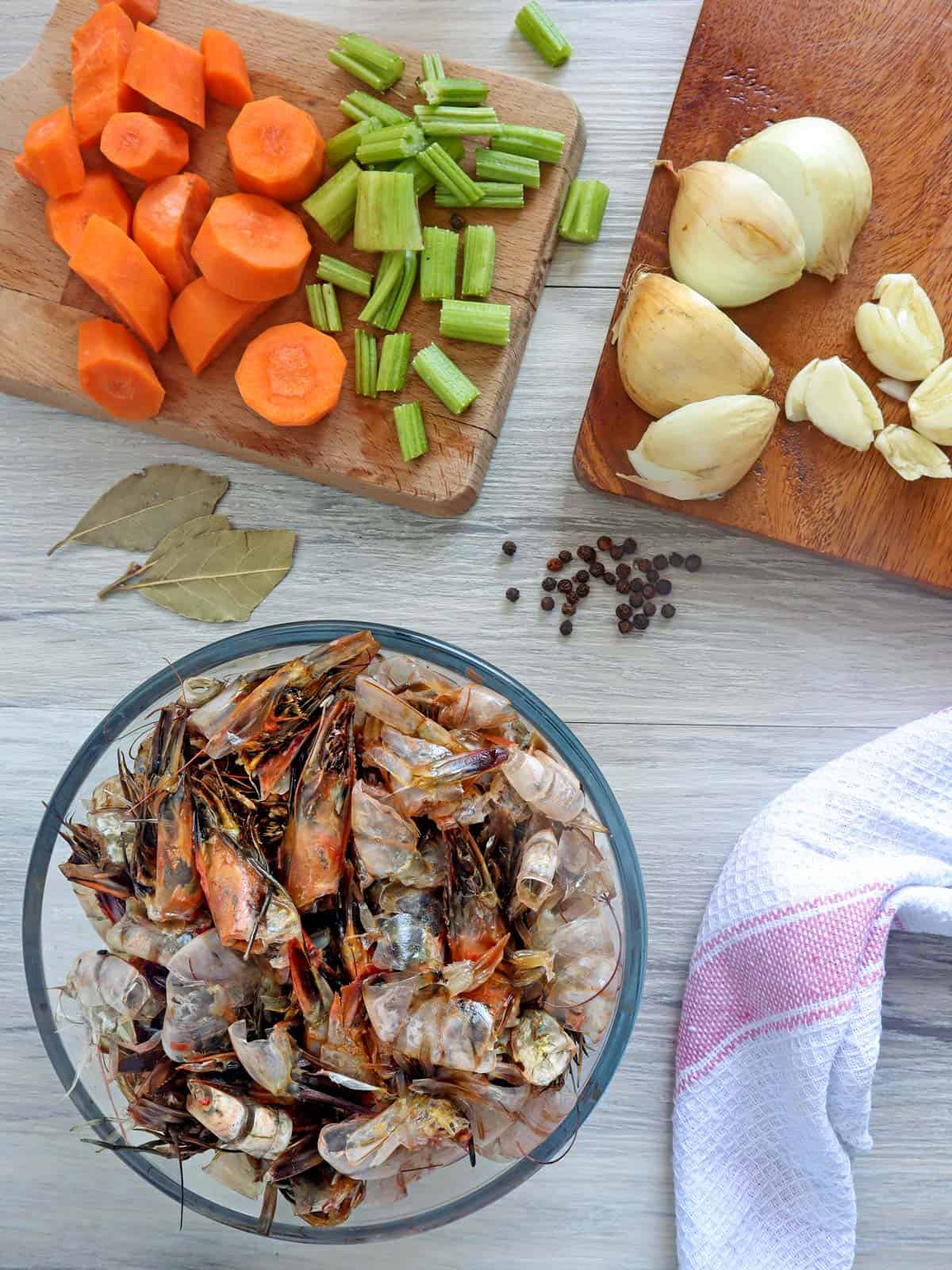 Homemade Shellfish Stock Recipe made with empty seafood shells