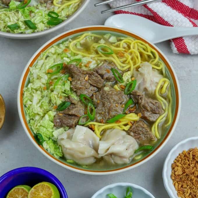 Beef Wonton Mami in a white bowl.