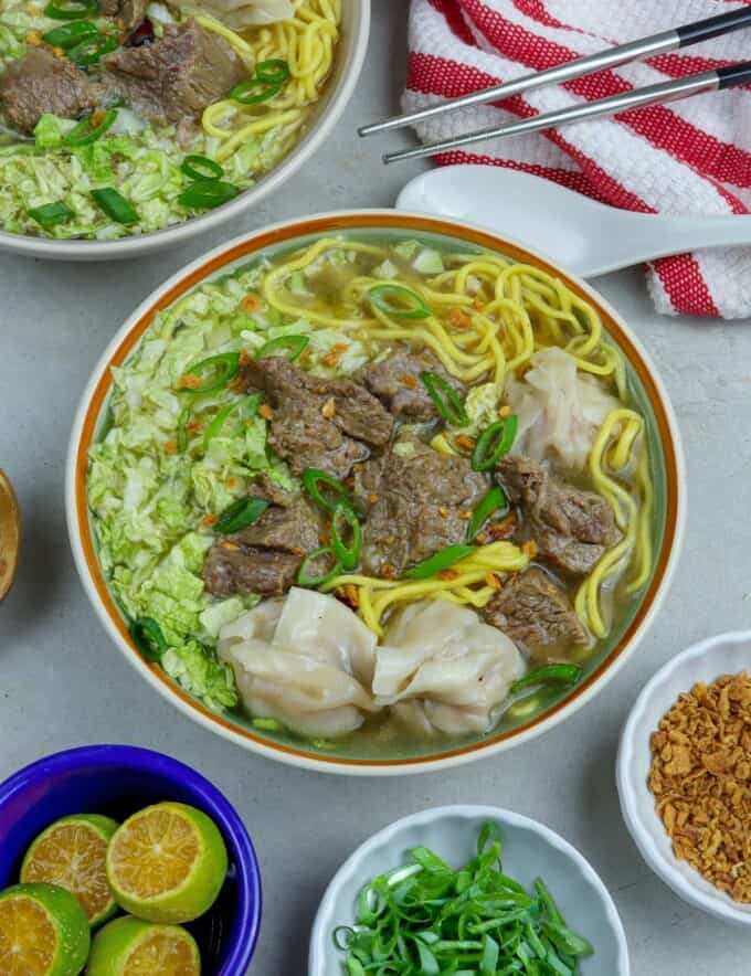 Beef Wonton Mami in a white bowl.