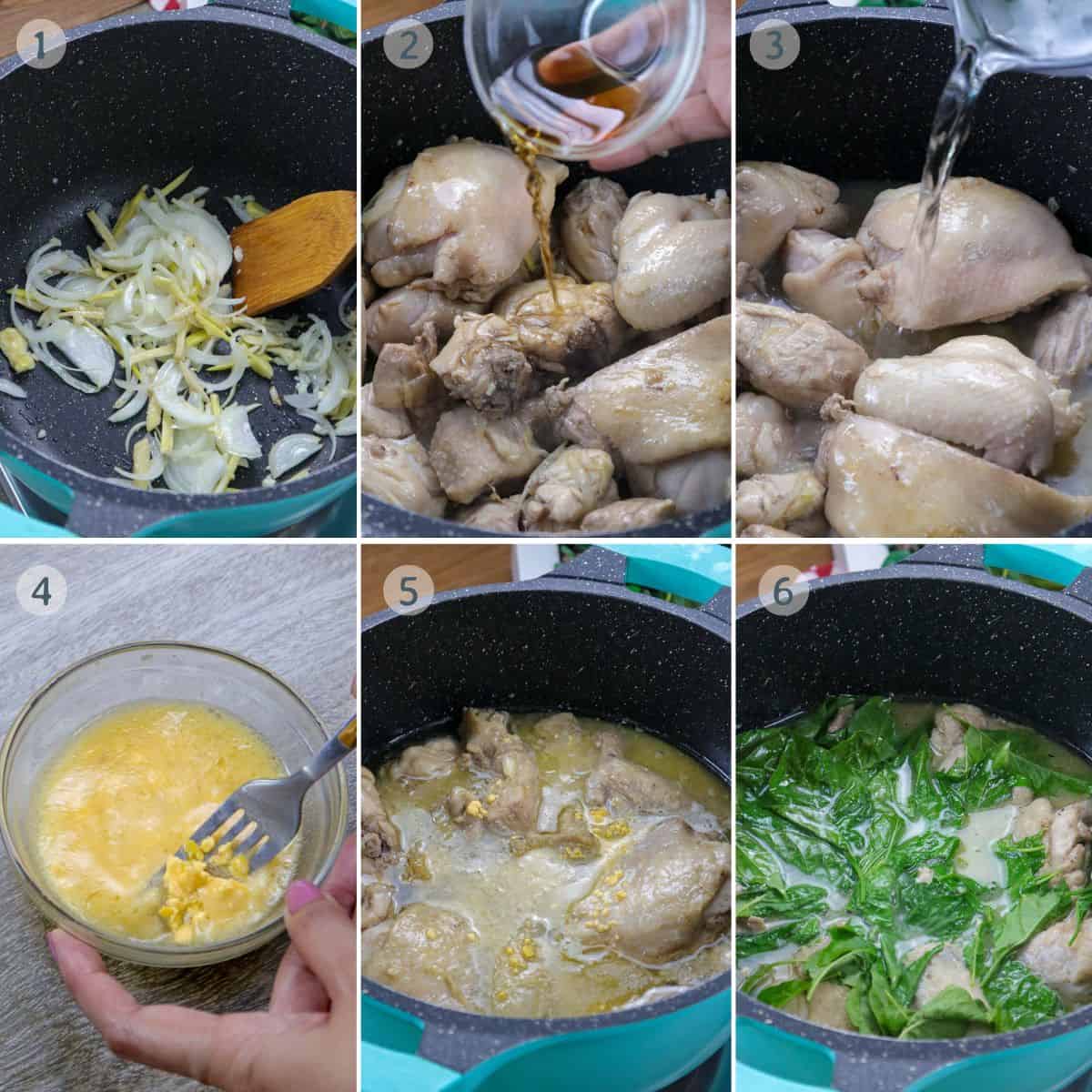 cooking pinatisang manok in a pot.
