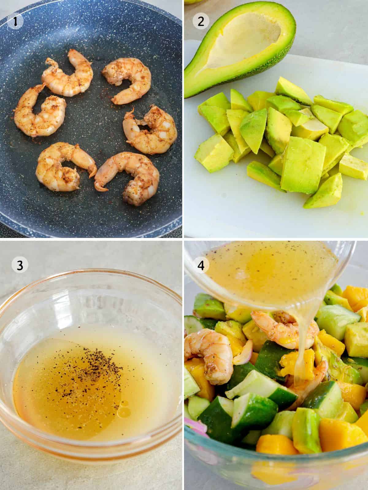 making Grilled Shrimp Mango Avocado Salad with dressing.