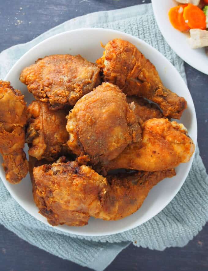 Crispy Fried Chicken on a white serving platter.