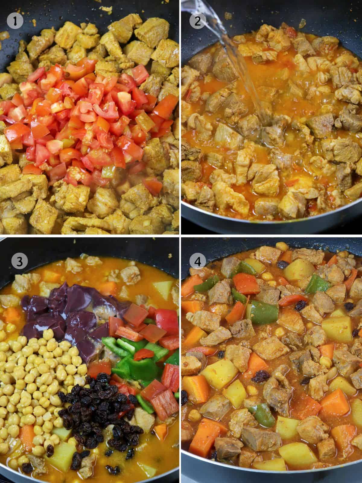 cooking Filipino pork menudo in a pan.