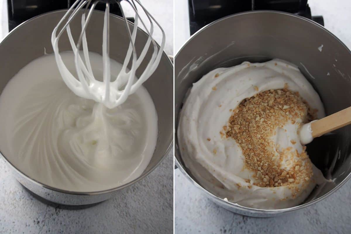 making meringue in a stand mixer for Sans Rival cake.