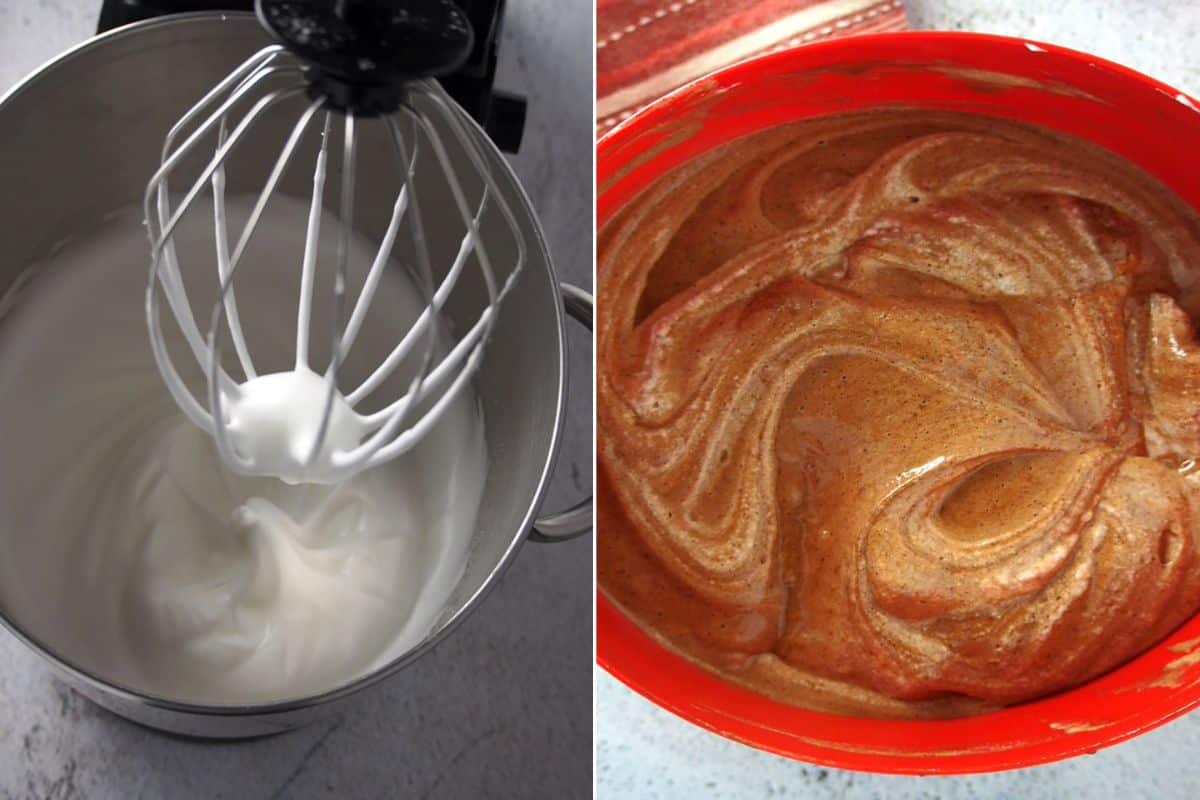 making cake batter with meringue.