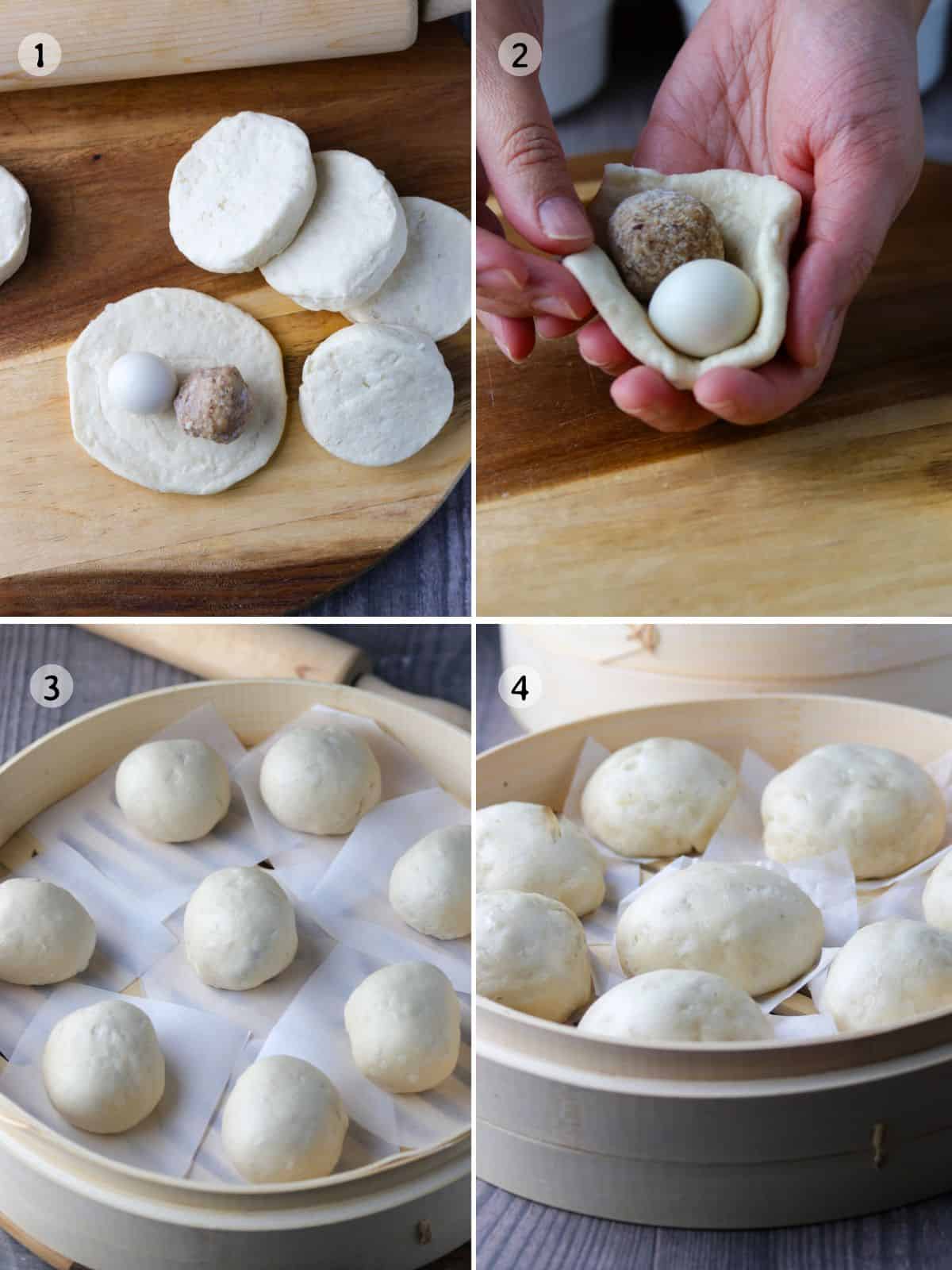 making steamed meat buns using refrigerated biscuits.