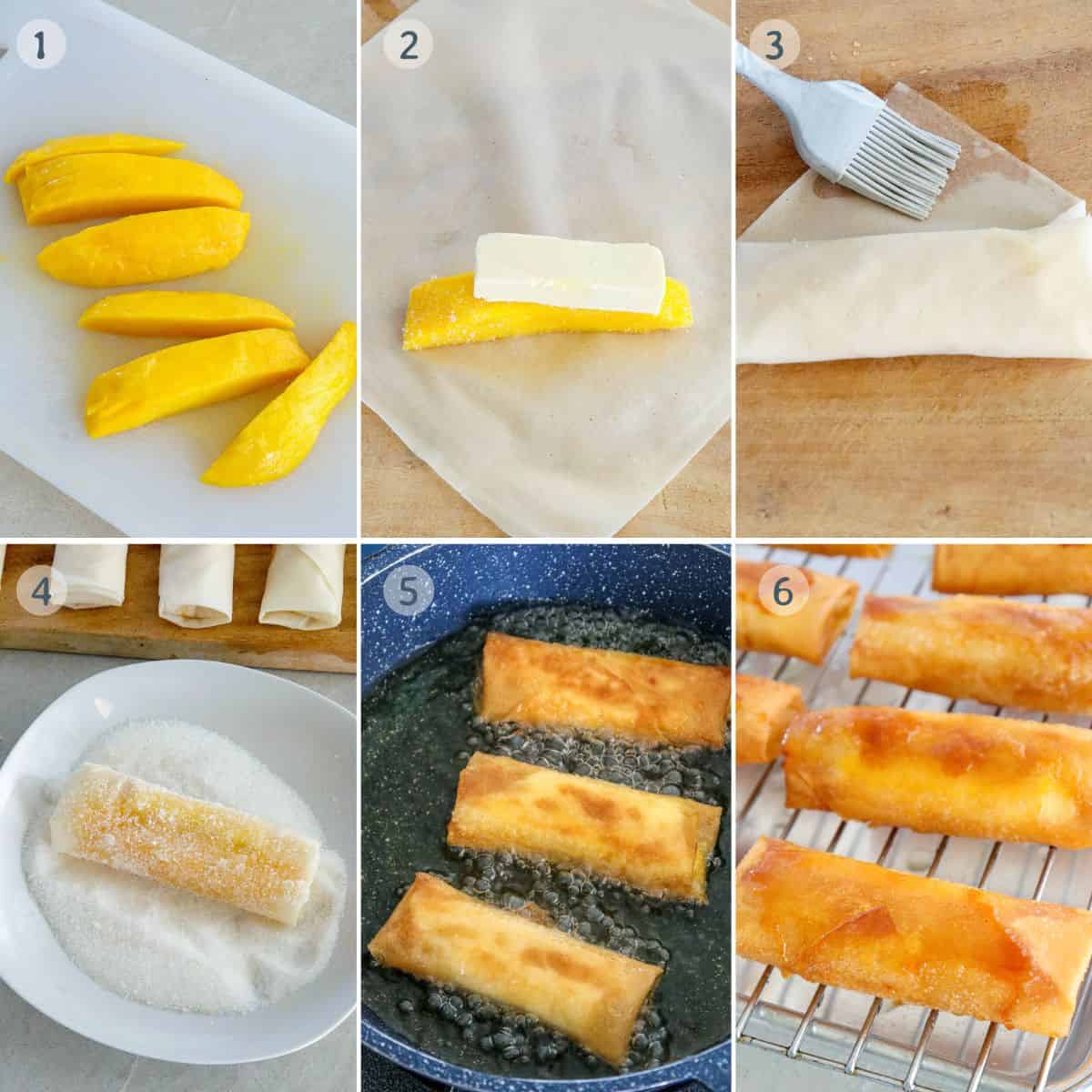 making mango cream cheese turon.