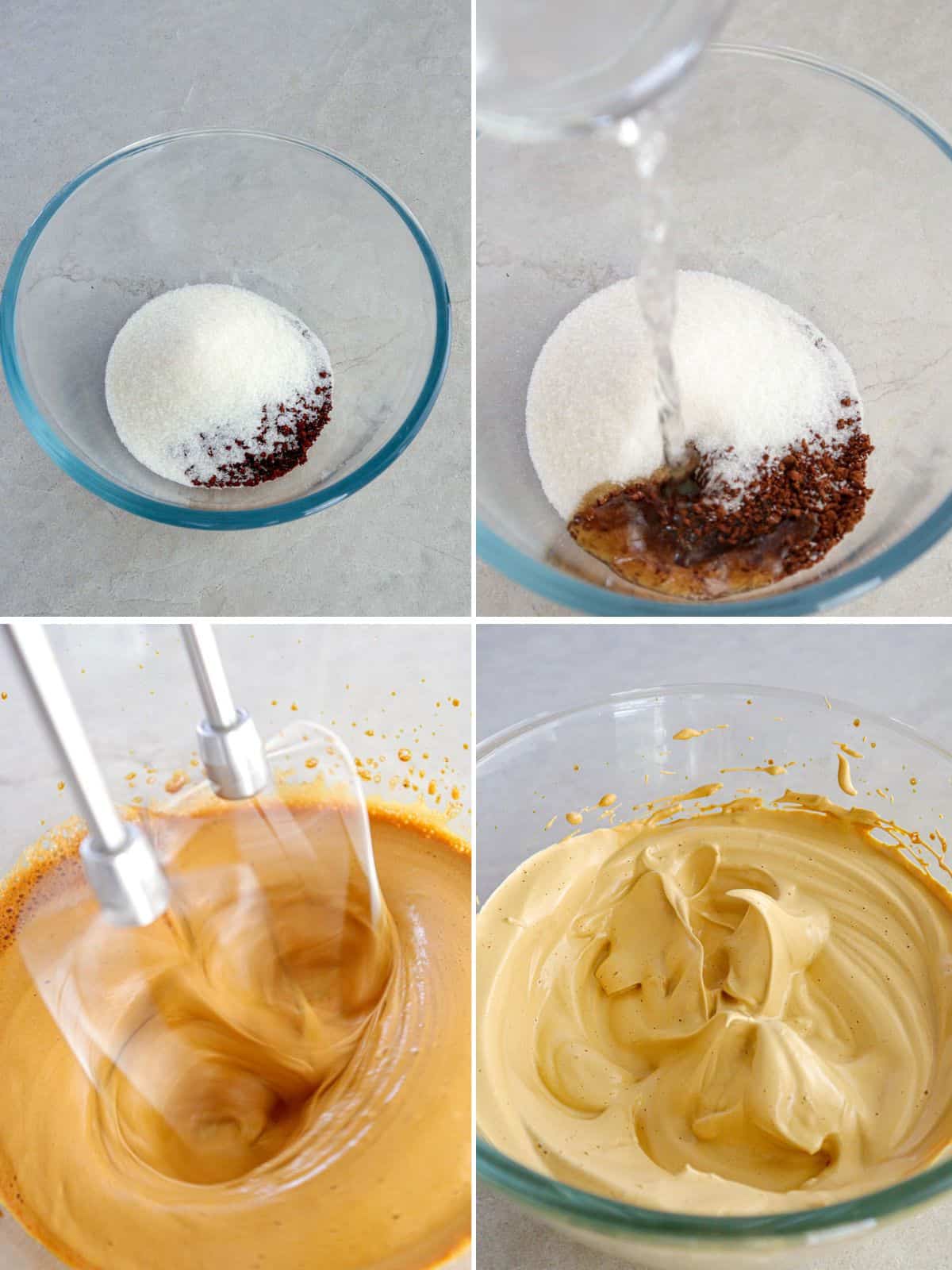 making whipped coffee in a glass bowl.