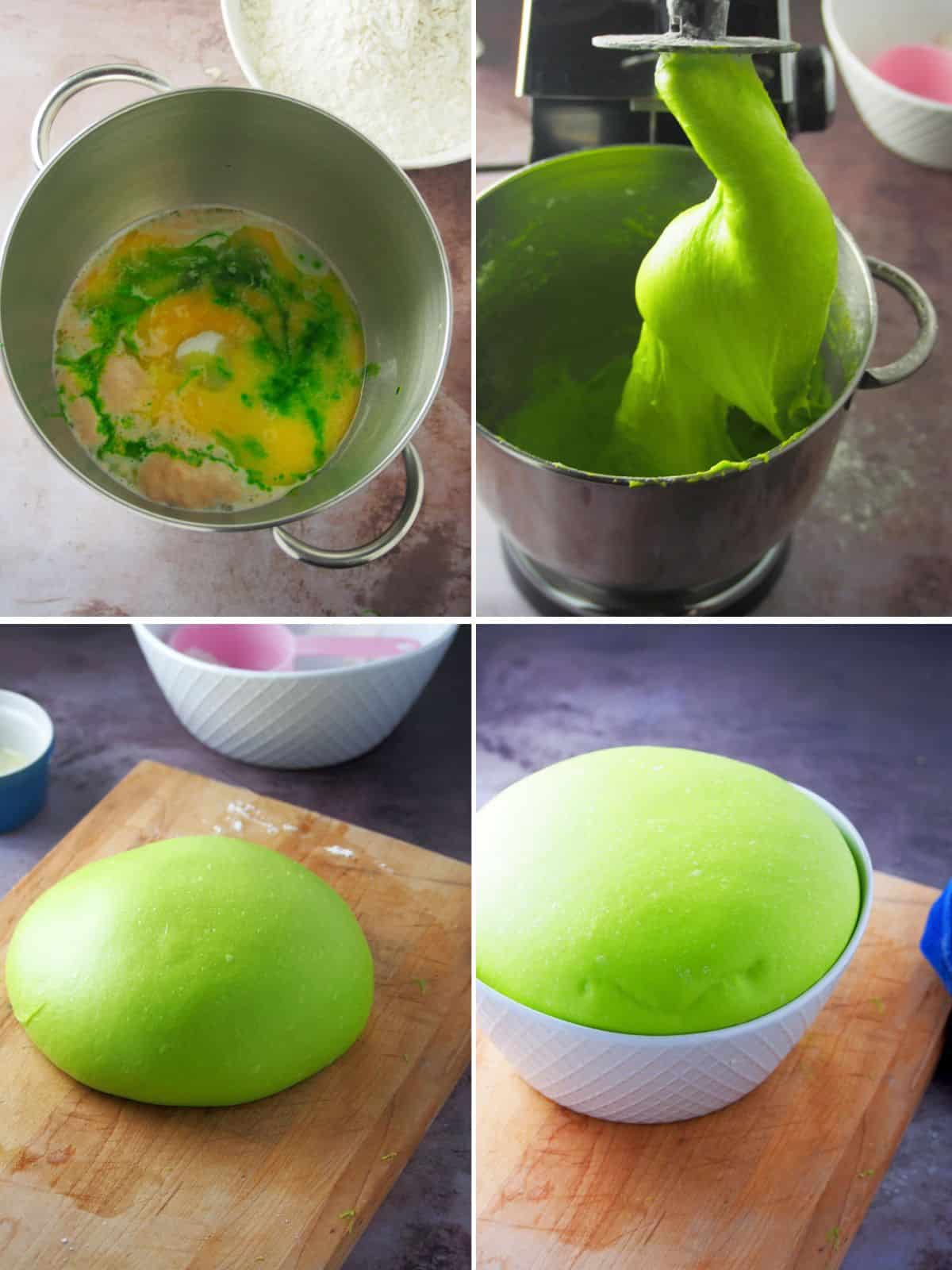 making pandesal dough with pandan flavor.