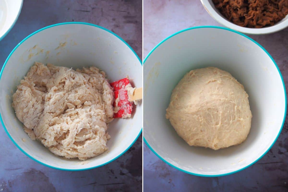 making siopao dough in a bowl.