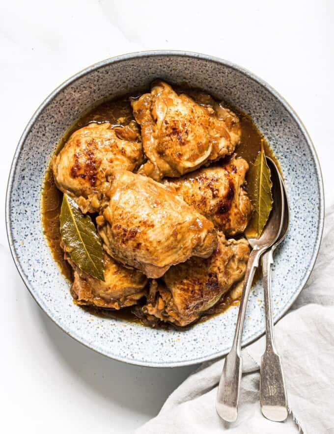 Instant Pot Chicken Adobo in a serving bowl.