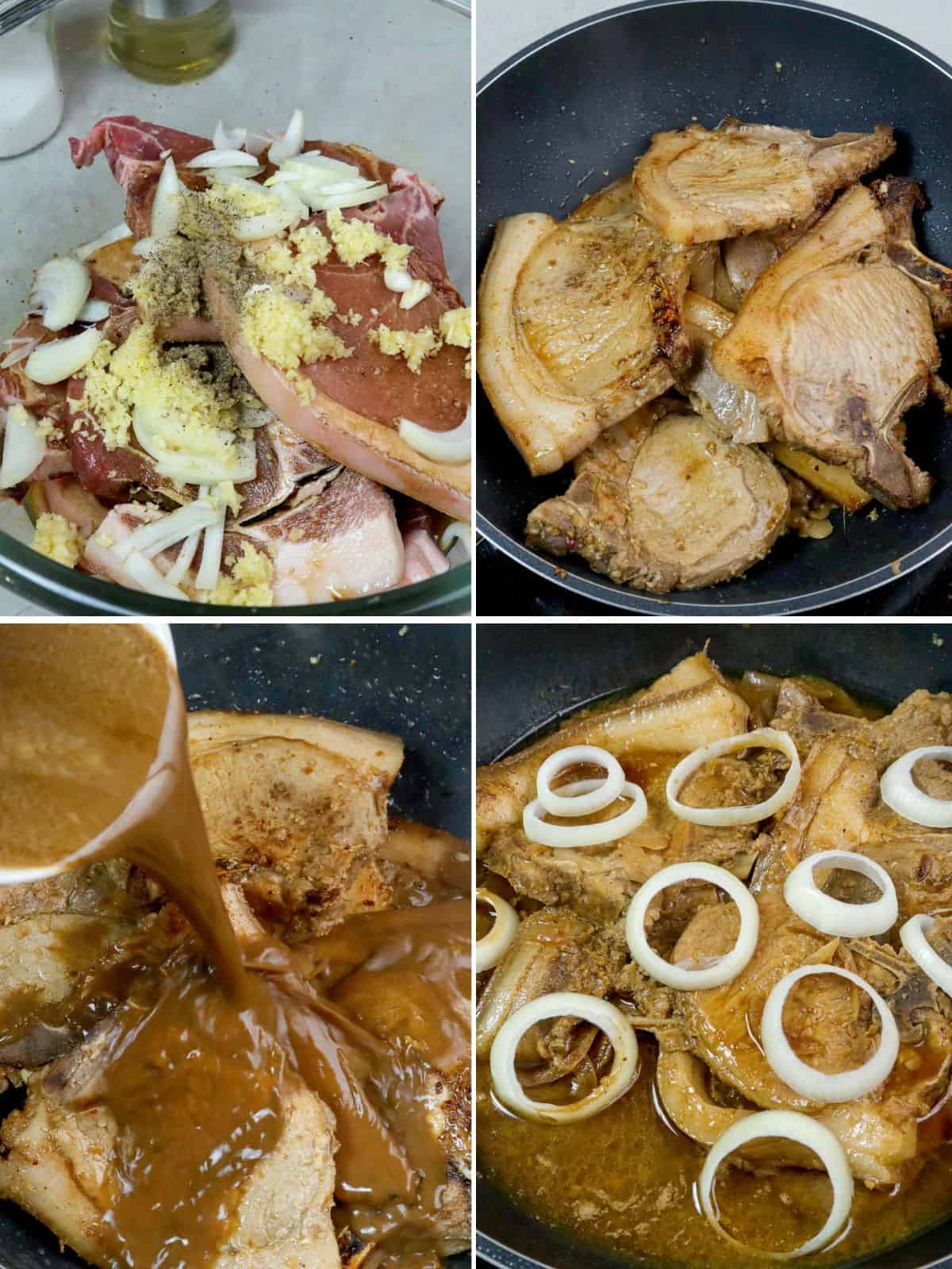 cooking Pork Bistek in a pan.