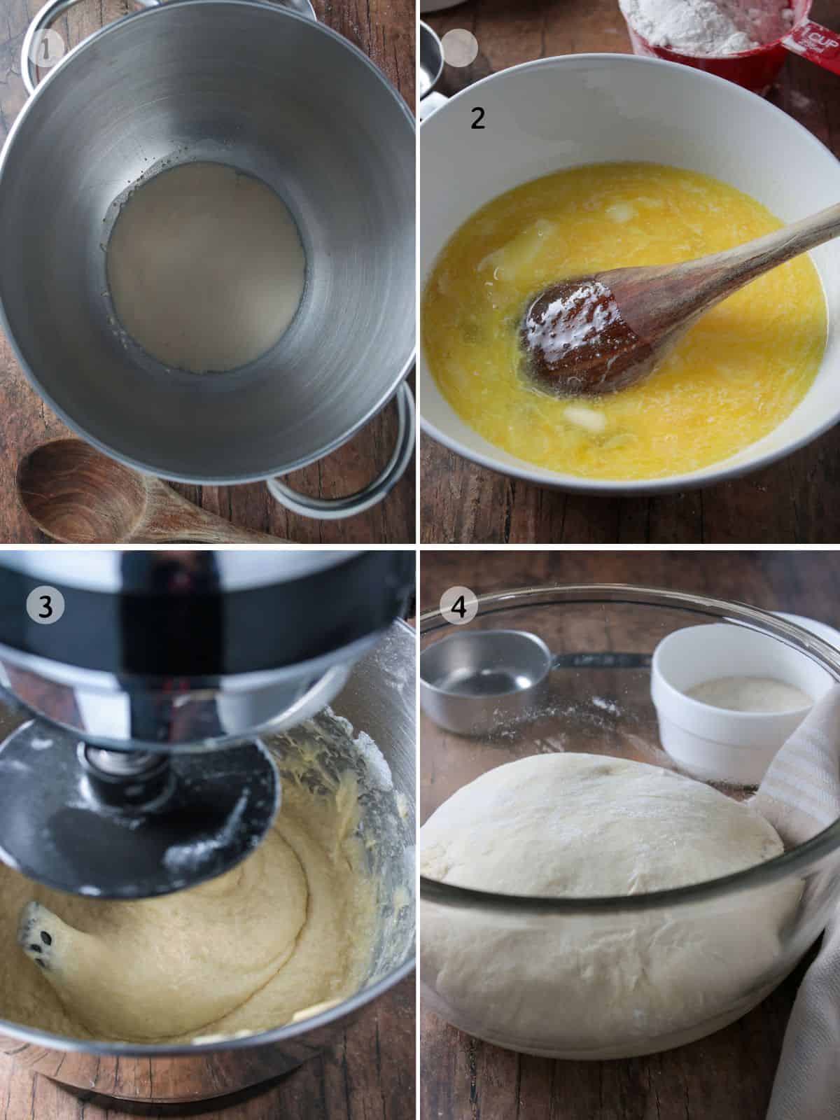 making bread dough using stand mixer.