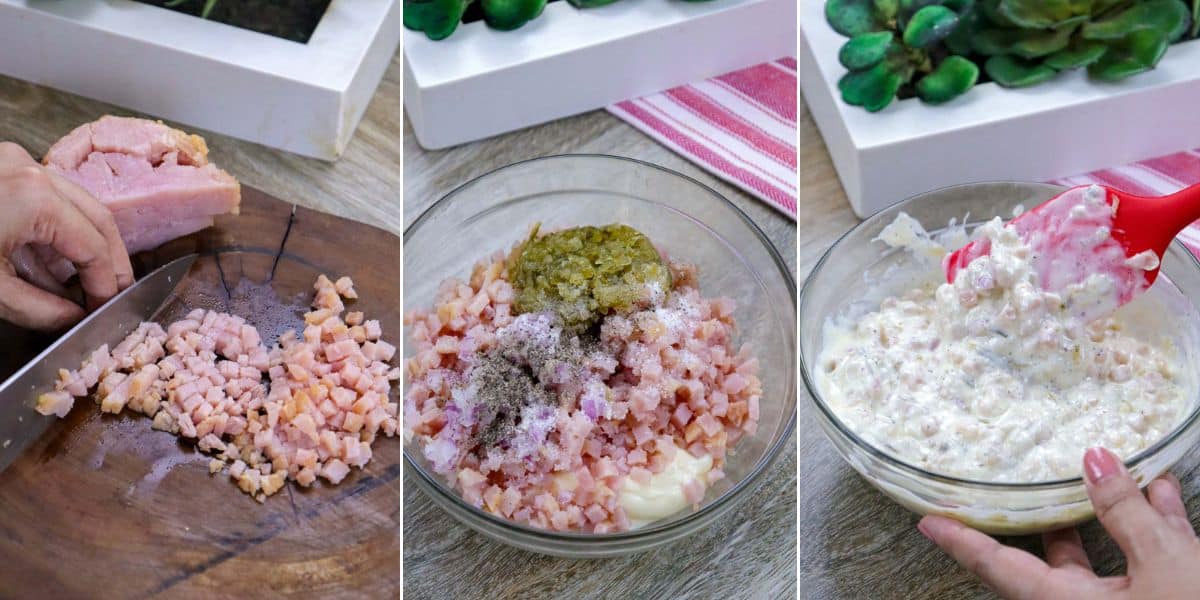 making ham sandwich spread in a bowl.