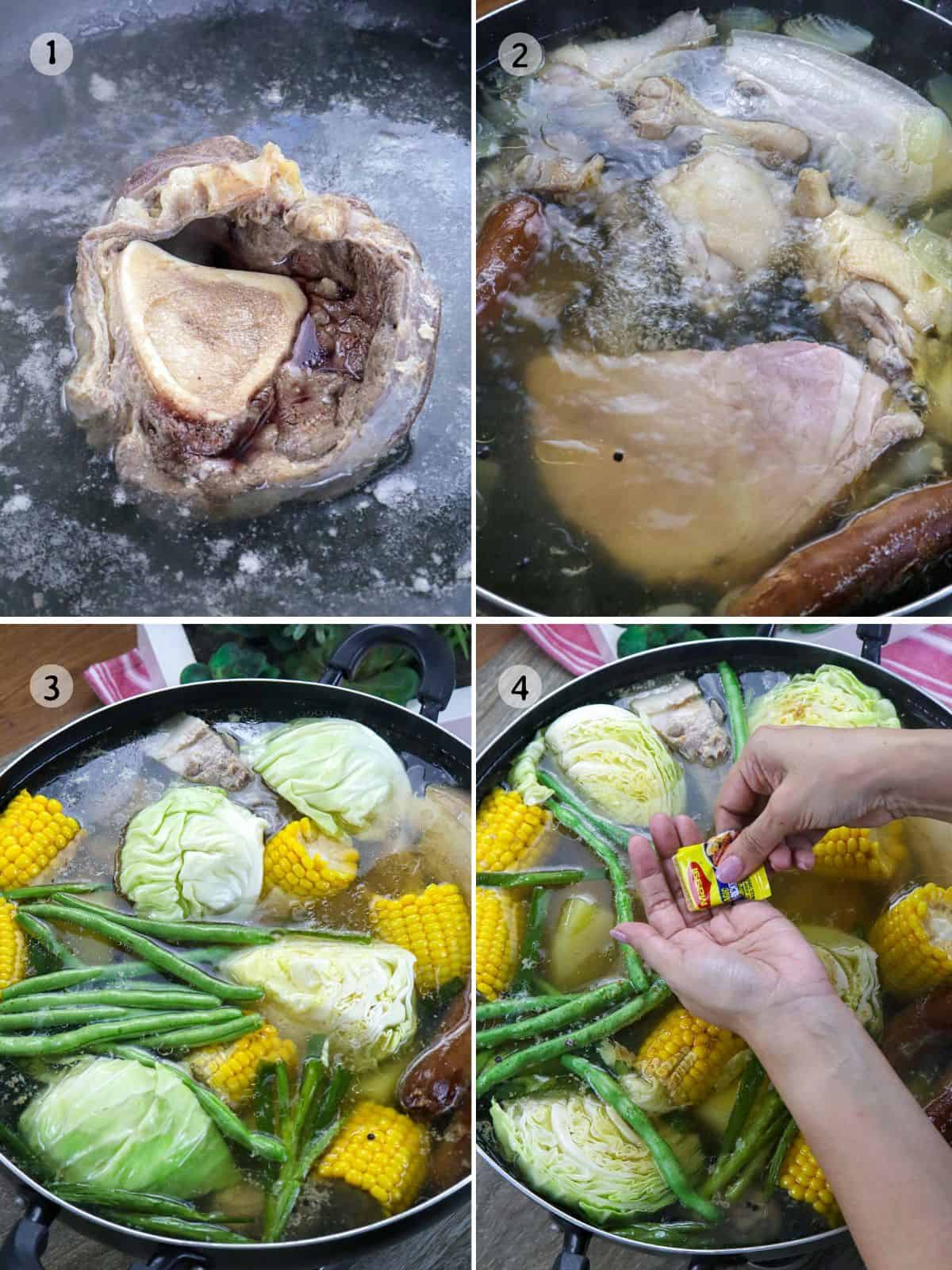 cooking Nilagang Pasko in a pot.