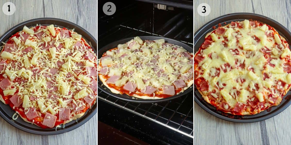 baking no-yeast pizza in the oven.